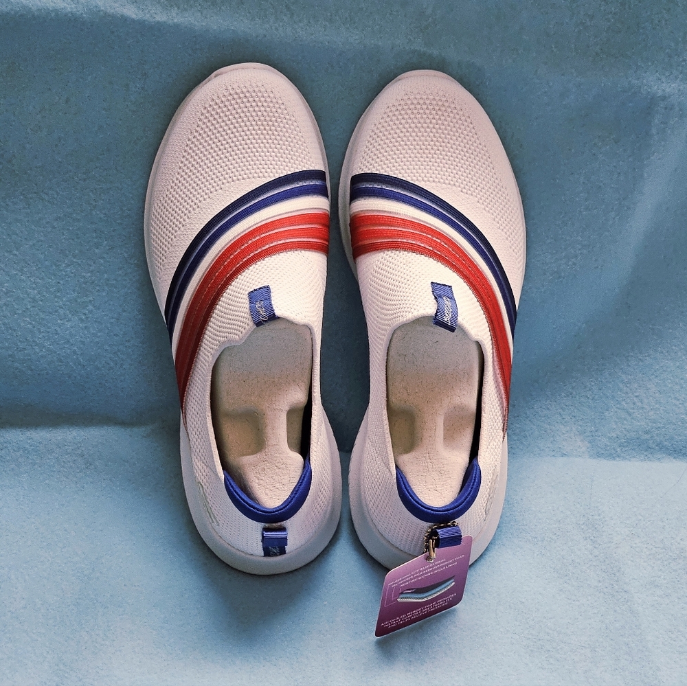 Sketchers Sport Ultra Flex-Brightful Day Slip-On Shoes White Blue Red W's Sz 7M
